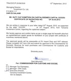 Incentives (fiscal) approval letter